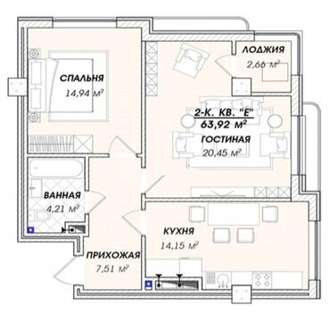 Продажа квартир: 2 комнаты, 64 м², Элитка, 10 этаж, ПСО (под самоотделку)