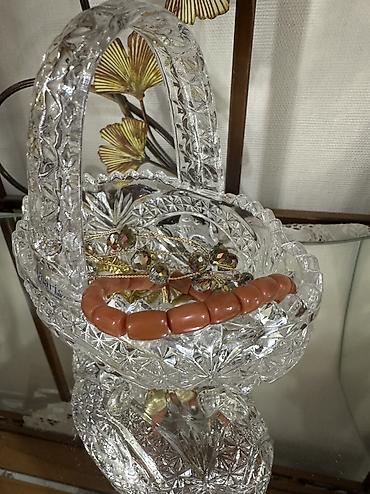 Наборы посуды: Винтажная хрустальная миниатюрная корзиночка с птичками, производство — 6