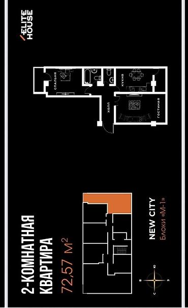 комнаты бишкек: 2 комнаты, 72 м², Элитка, 5 этаж, ПСО (под самоотделку) — 3