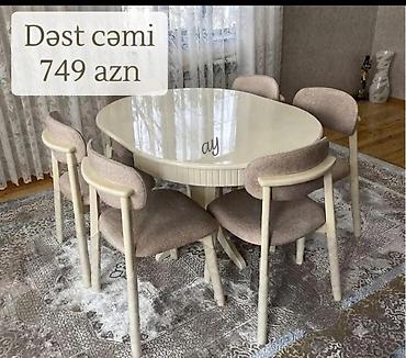 kuxna kranti: Yemək otağı üçün masa-stul dəsti - Komplekt: 1 oval masa + 6 stul - — 1