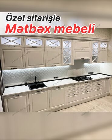 купить кухонную мебель бу: Özəl sifarişlə hazırlanmış mətbəx mebeli - Klassik üslubda ağ rəngli