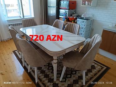 Masa və oturacaq dəstləri: Qonaq otağı üçün, Yeni, Açılmayan, Dördbucaq masa, 6 stul — 14