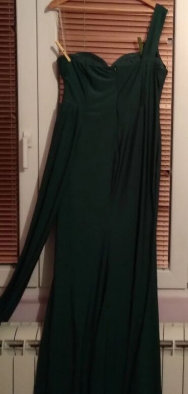 zelena plisirana haljina: XL (EU 42), bоја - Maslinasto zelena, Večernji, maturski, Na bretele