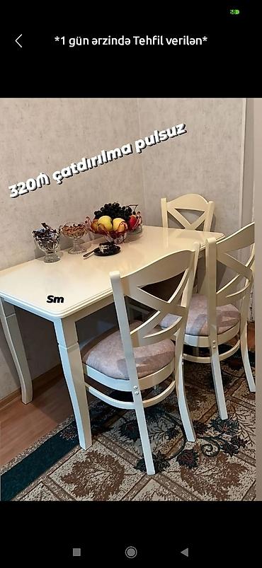 Masa və oturacaq dəstləri: Mətbəx üçün, Yeni, Açılmayan, Dördbucaq masa, 4 stul — 16