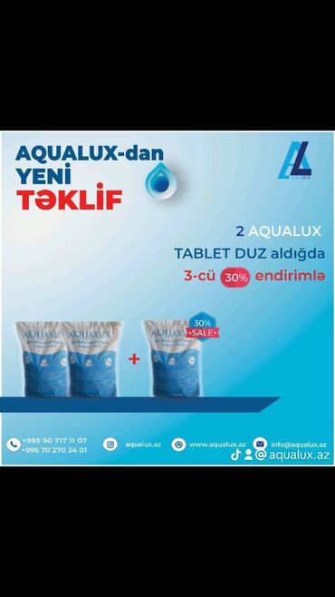 ikinci el ev eşyası alan: AQUALUX Tablet duz 25 azn (1 kisəsi) YENİ TƏKLİF İLƏ🆘 2 AQUALUX Tablet