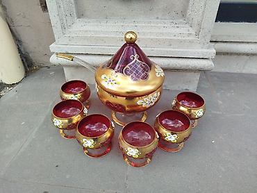 badələr: Qızılı-bordo şüşə ponç dəsti - Tərkibi: 1 ədəd qapaqlı ponç/kompot — 2