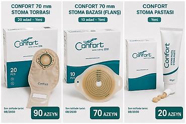 tib: Confort stoma məhsulları 1) Confort 70 mm Stoma Torbası - Qutu: 20 — 1