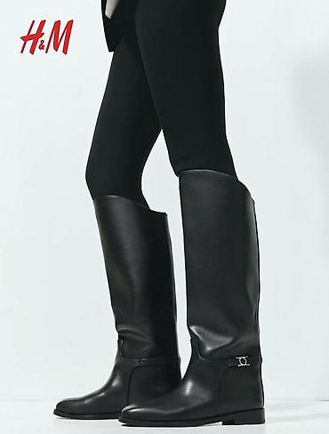 кожанную: Сапоги, 39, H&M, Новый, цвет - Черный — 2