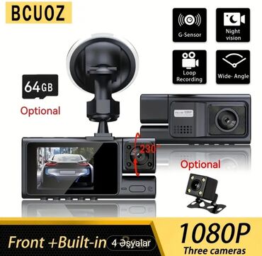 Monitorlar: Avtomobil DVR kamera sistemi – 3 obyektivli, 1080P Xüsusiyyətlər: -