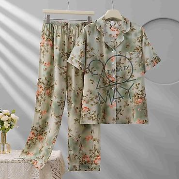 Пижамы: Женский комплект пижамы с коротким и длинным рукавом, брюки + рубашка — 2