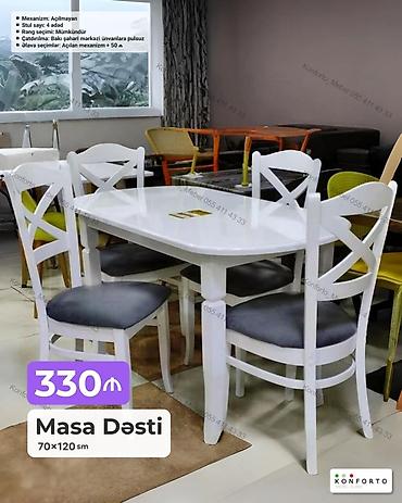 Masa dəsti – 70×120 sm • Komplekt: masa + 4 ədəd stul • Mexanizm
