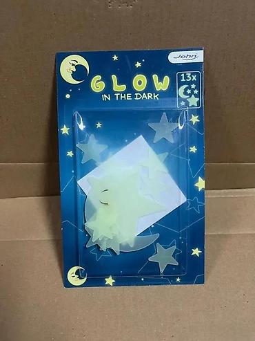 Kreativni setovi za decu: Sjajne nalepnice koje svetle u mraku – set Mesec i zvezde (13 kom) - — 1