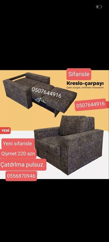 Divanlar: Yeni, Kreslo-kravat, Parça, Kredit yoxdur, Şəhərdaxili pulsuz çatdırılma