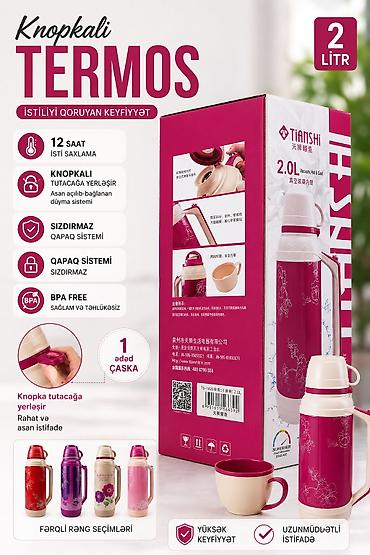 Termoqablar: Rəng - Qırmızı, Termos, 2 l — 3