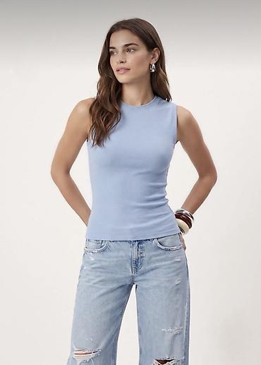 charon baby: Qadın üçün qolsuz rib trikotaj top - Rəng: açıq mavi (baby blue) - — 4