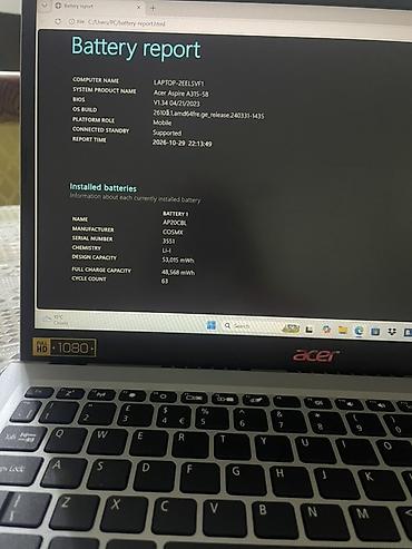 acer noutbuklar: Acer Aspire 3 noutbuku Batareya sağlamlığı 92 % (şəkildə var) — 7