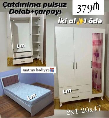 Divan və kreslo dəstləri: Dolab + Çarpayı Yeni və sifarişlə Qiymət : 379₼ Dolab : 2×1.20/47