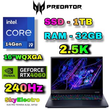 ASUS: Новый Acer Predator, 16 ", Intel Core i9, 1 ТБ, Доставка в районы, Платная доставка, Самовывоз