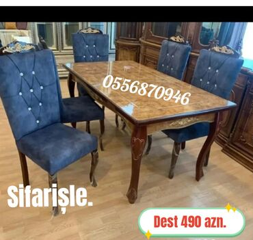 Masa və oturacaq dəstləri: Qonaq otağı üçün, Yeni, Açılmayan, Dördbucaq masa, 6 stul — 18