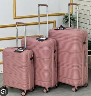 Çamadanlar: 3-lü sərt korpuslu çamadan dəsti – pudra/çəhrayı rəng Kicik Razmer - — 1