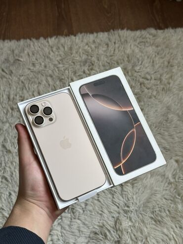 моторолла телефон: IPhone 16 Pro Max, Колдонулган, 256 ГБ, Desert Titanium, Коргоочу айнек, Каптама, Кабель, 100 %