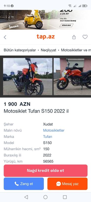 motorlu skuter: Bele bir mataskled isderem almaq ama kirdiden ilkin 300 manad verirem