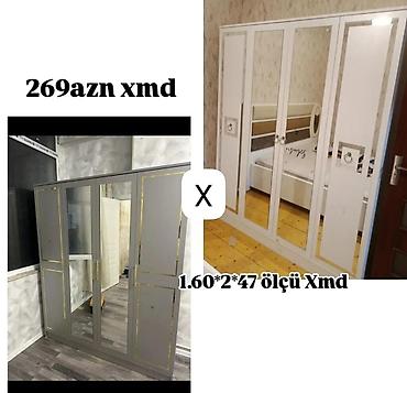 Ev üçün mebel: Güzgülü paltar şkafı - Model: 4 qapılı, mərkəzdə tam boy güzgülər - — 1