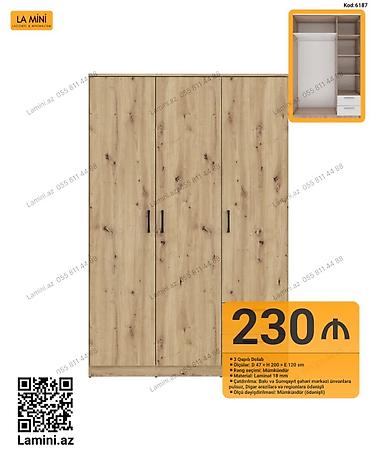 Düz dolab, Yataq otağı üçün, Paltar üçün, Açılan, Korpuslu, 3 qapılı