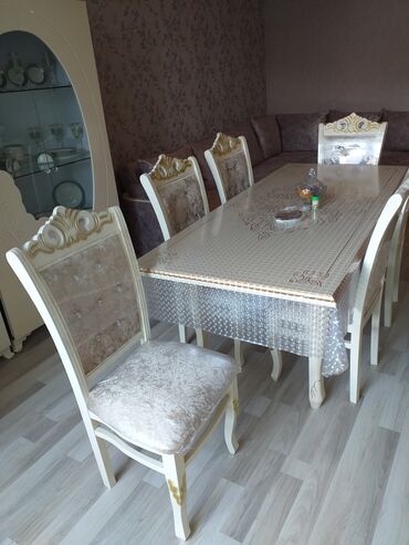 ev üçün stol: Qonaq otağı üçün, İşlənmiş, Açılan, Dördbucaq masa, 6 stul, Türkiyə