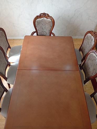 qoz: Qonaq otağı üçün, İşlənmiş, Açılan, Dördbucaq masa, 8 stul — 3