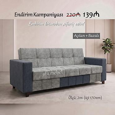 Açılan və bazalı divan - Ölçü: 2 m (daxili 170 sm) - Mexanizm: asan