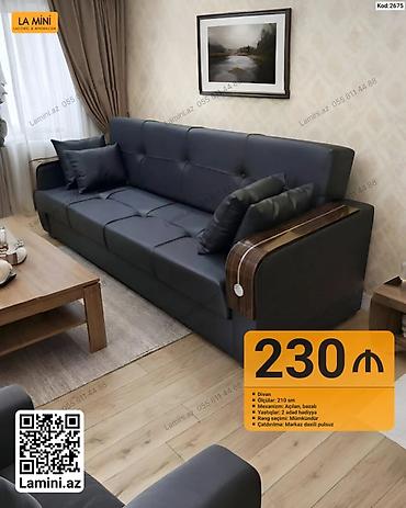 Диваны: Məhsul: Divan (Kod: 2675) - Ölçü: 210 sm - Mexanizm: Açılan, bazalı — 1