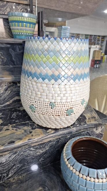 Bitkilər üçün dibçəklər: Mozaik naxışlı dekorativ keramik güldan/çiçək qabları Məhsul təsviri — 4