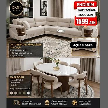 Divan və masa dəstləri: XMD Mebel – künc divan və masa dəsti Künc divan: - Ölçü: 3×2 - Açılan — 3