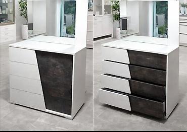 hamam ucun aksessuarlar: Ağ rəngli, modern üslubda tualet/komod tipli mebel. Üst hissədə geniş — 1