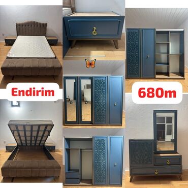железная кровать односпальная: 2 təknəfərlik çarpayı, Dolab, Termo, 2 tumba, İşlənmiş