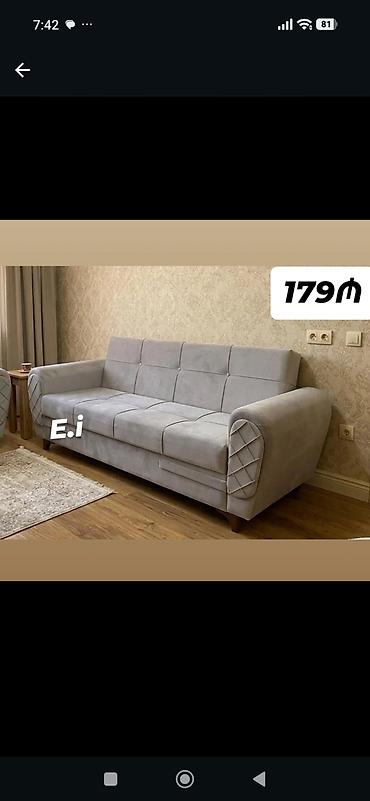Boz rəngli, yumşaq parça üzlü, skandinaviya üslubunda üçnəfərlik