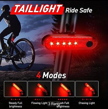 Velosiped aksesuarları: Velosiped üçün günəş paneli ilə ön fara + 120 dB siqnal + arxa fənər — 4