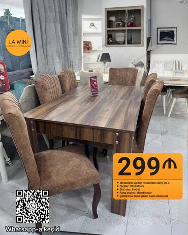 quxna ustolu: Mətbəx üçün, Açılan, Dördbucaq masa, 6 stul