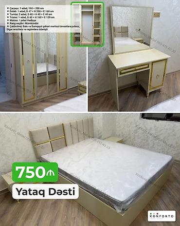 Мебель на заказ: Yataq Dəsti – 750₼ Dəst tərkibi və ölçülər: - Çarpayı: 1 ədəd, 160 × — 1
