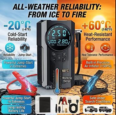Avtomobil Jump Starter + Hava Kompressoru - Bütün hava şəraitində