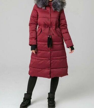 зимние женские куртки с капюшоном: Пуховик, По колено, С капюшоном, 3XL (EU 46)