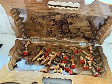 Шахматы: Резные деревянные шахматы/шашки с доской-трансформером и комплектом — 3