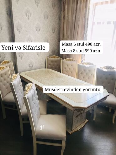 mətbəx stol stul desti: Mətbəx üçün, Qonaq otağı üçün, Yeni, Açılmayan, Dördbucaq masa, 6 stul