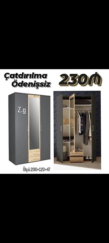 dehliz dolabları: Üç qapılı paltar dolabı – qrafit-boz rəngdə, açıq ağac teksturalı — 1