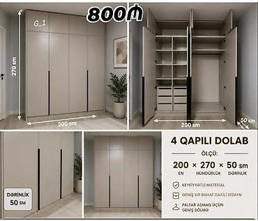 nişan şokoladı: 4 qapılı geyim dolabı Ölçülər: - En: 200 sm - Hündürlük: 270 sm - — 1