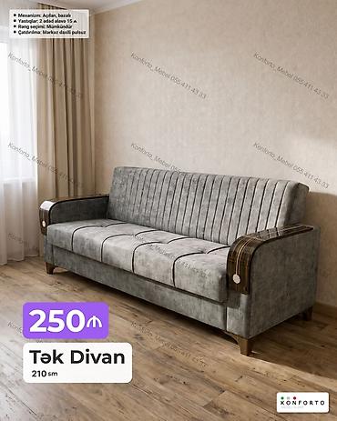 Tək divan – 210 sm - Mexanizm: açılan, bazalı (yataq funksiyası və
