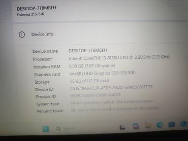 Elektronika: Acer Extensa 215-51K noutbuk Xüsusiyyətlər: - Ekran: 15.6" - — 4