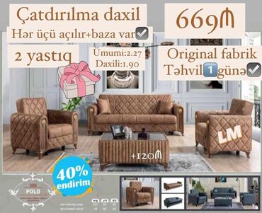 Çarpayılar: Yeni, Divan, 2 kreslo, Bazalı, Açılan