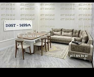 Dəst – 1499₼ Mebel dəsti: - Künc divan: L formalı, yumşaq süngərli